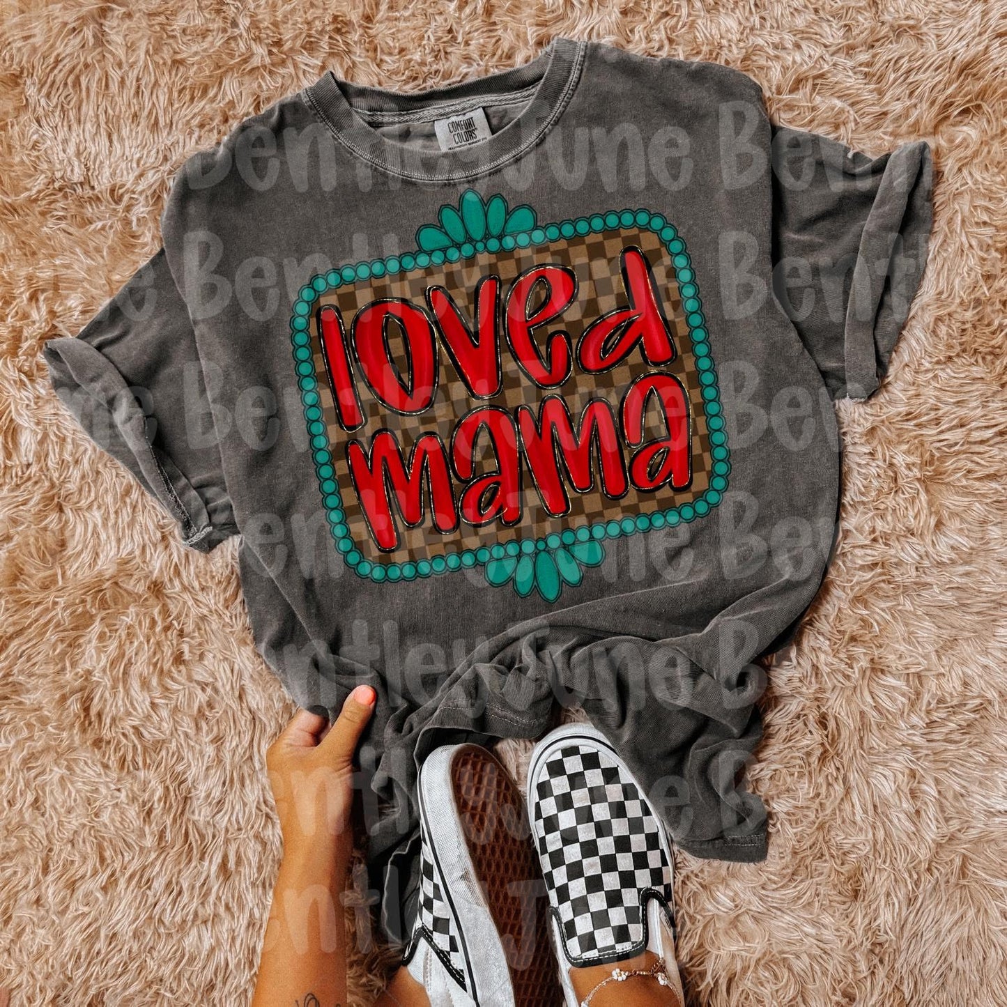 Loved Mama Brown Checker Turquoise Digital Download