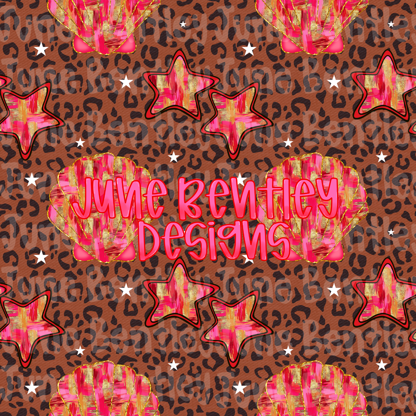 Leopard Beachy seashell and stars seamless digital download