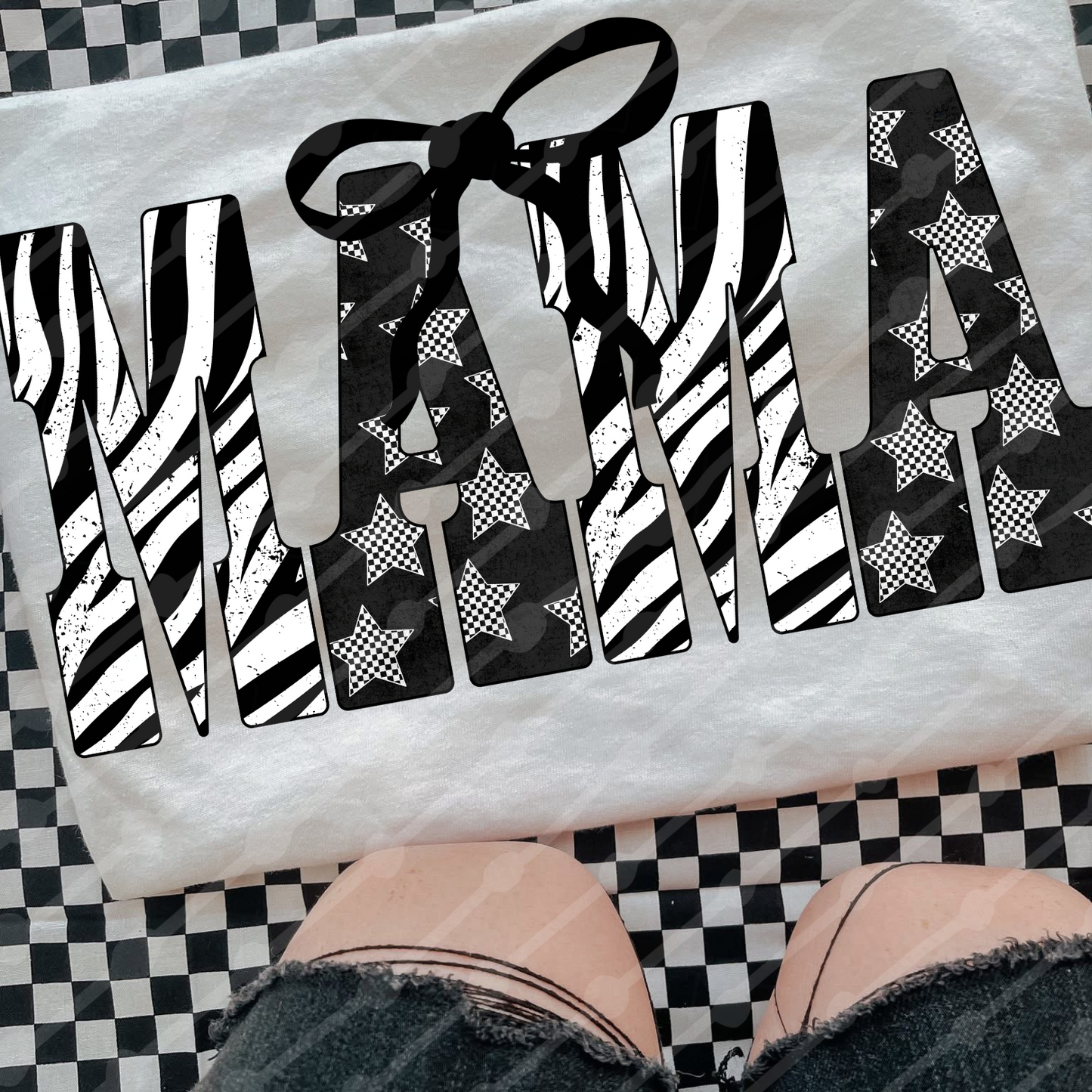 Zebra print and checkered star Mama digital download