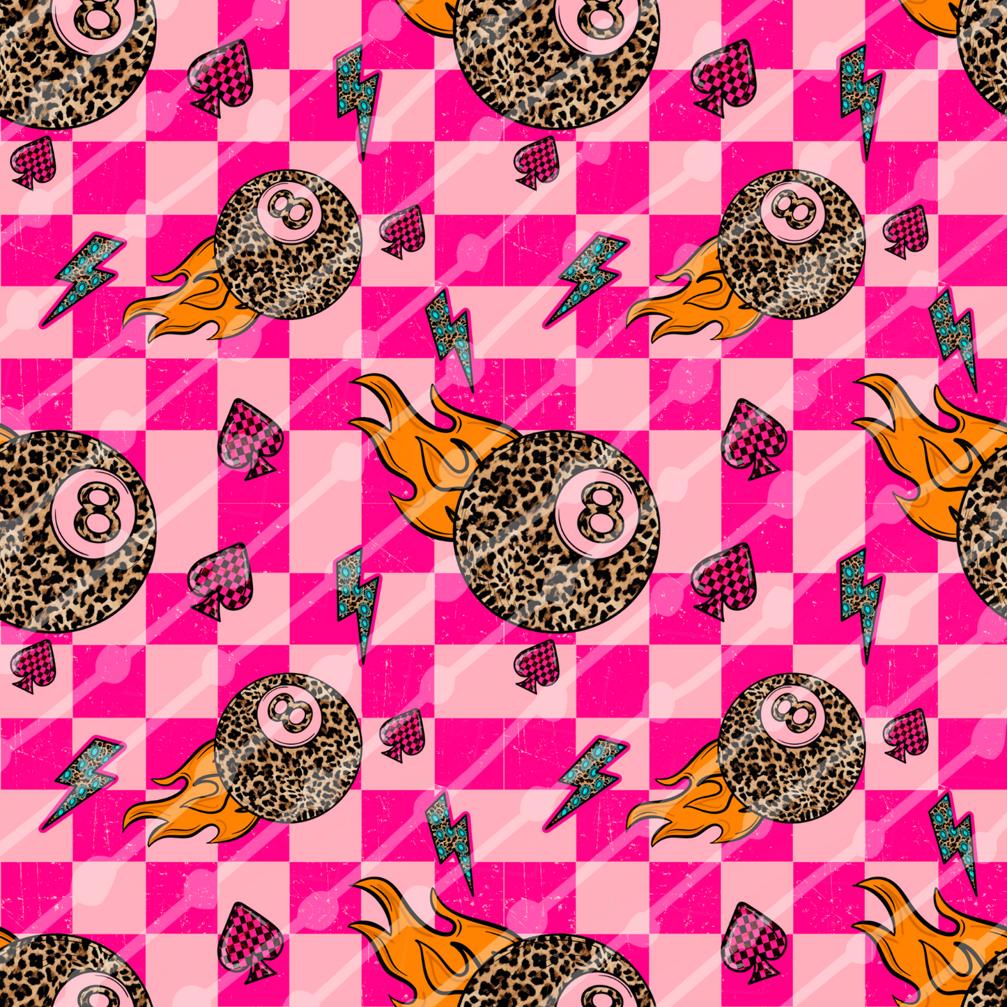 Pink Checkered Leopard 8ball Seamless Digital Download
