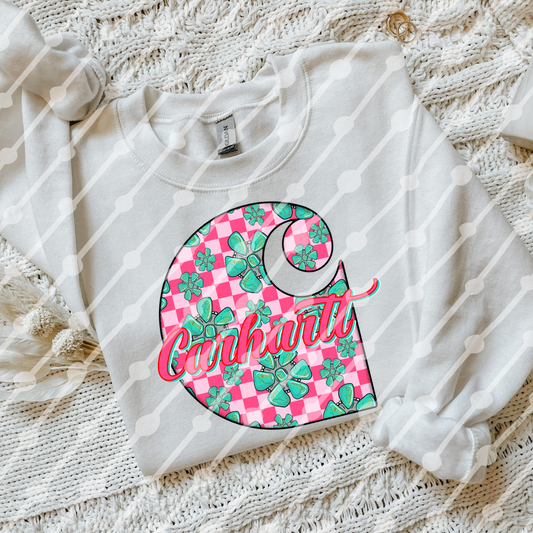 Pink Checkered & Turquoise Car_artt Digital Download