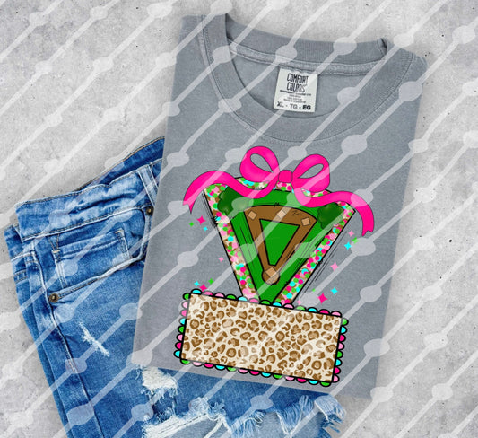 Baseball Field Pink Bow Frame Blank Digital Download