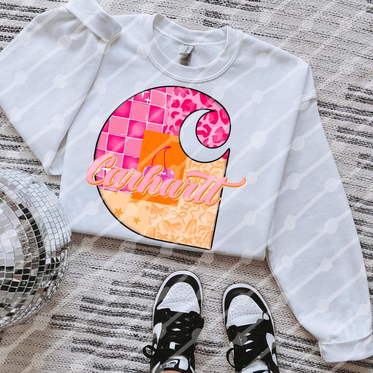 Pink & Orange Checker Car_artt Digital Download