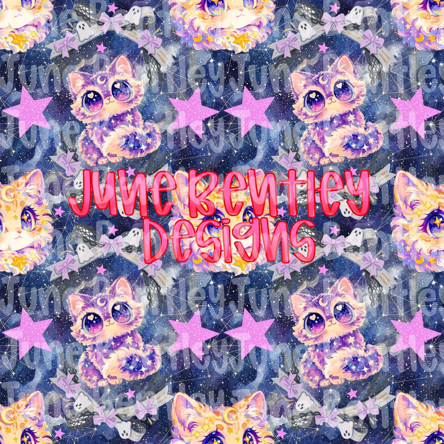 Galaxy kitty seamless digital download