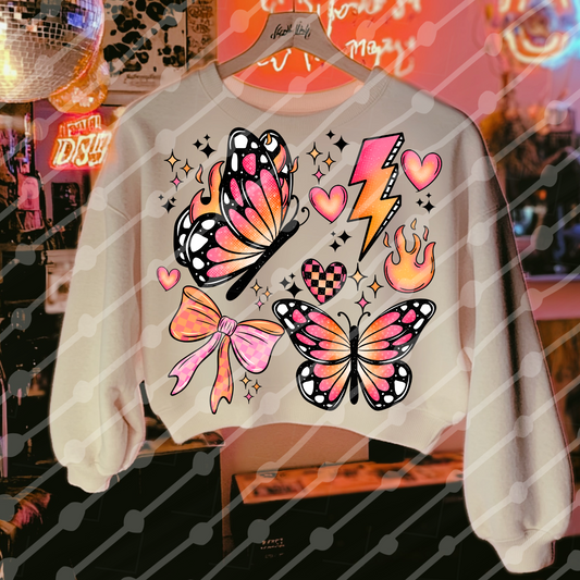 Pink and orange butterfly collage Digital download