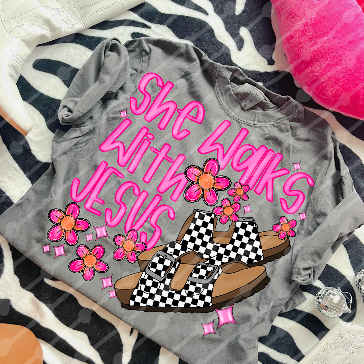 She walks with Jesus checkered birks Digital download