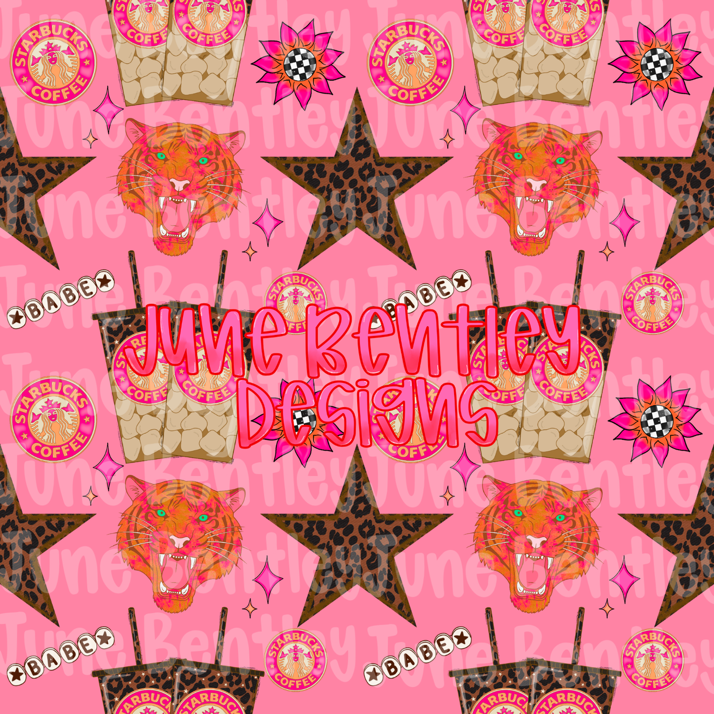 Pink starbies seamless file digital download